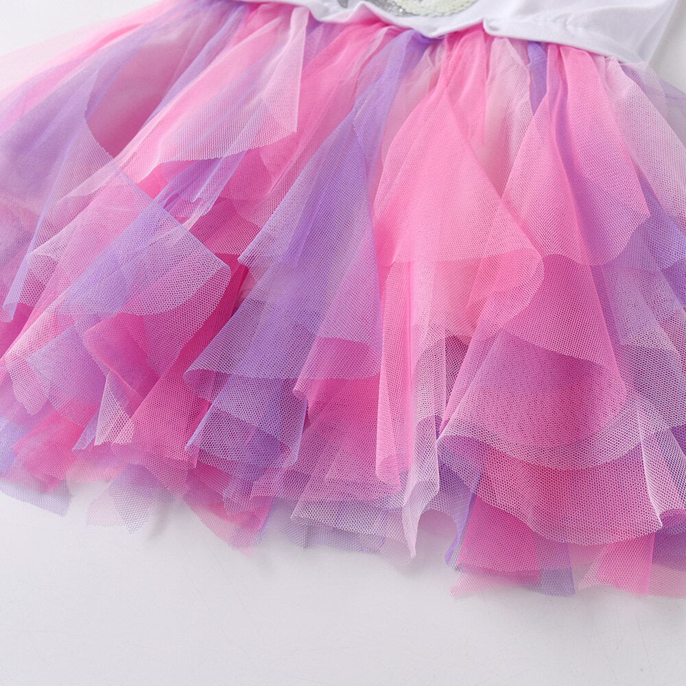 Cute Mermaid Sequined Irregular Tulle Girl Toddler Tutu Dress Long Sleeve Mesh Ball Gown Dess