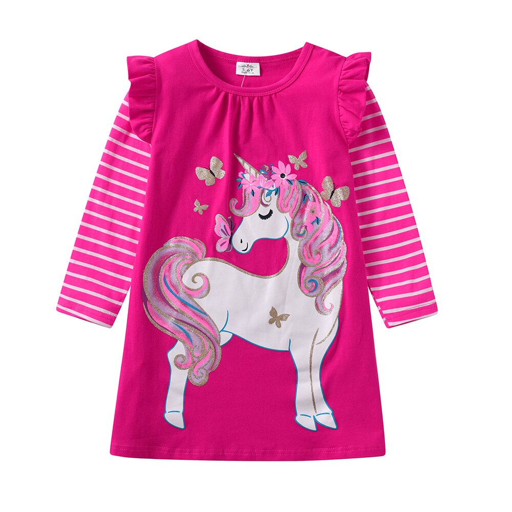 Cartoon Unicorn with Butterfly Girl Toddler A Line Cotton Dress