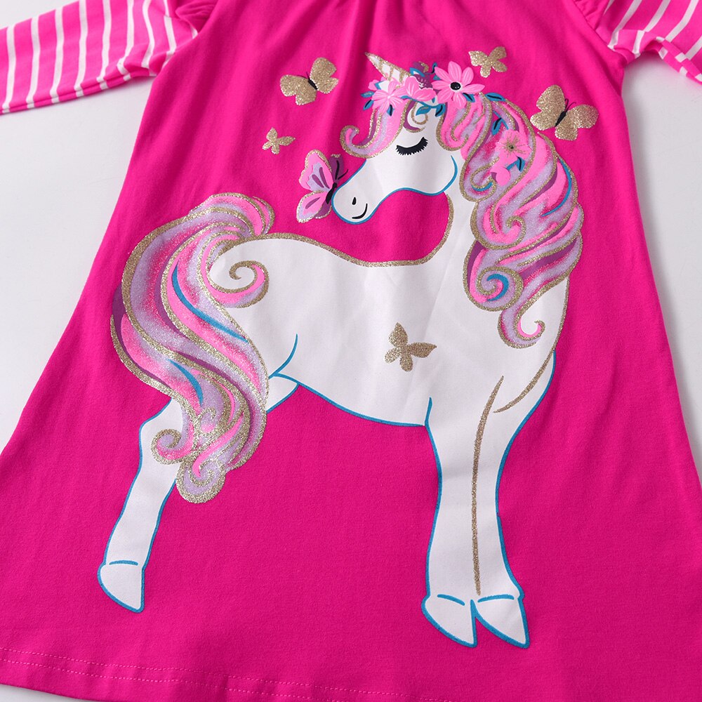 Cartoon Unicorn with Butterfly Girl Toddler A Line Cotton Dress