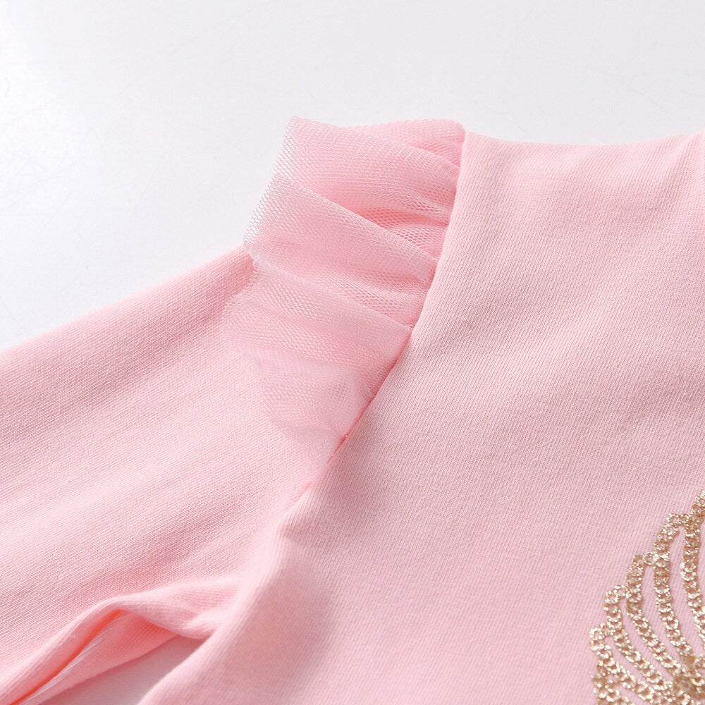 Unicorn Rabbit Cartoon Pattern Gradient Tulle Long Sleeve Girl Toddler Tutut Dress