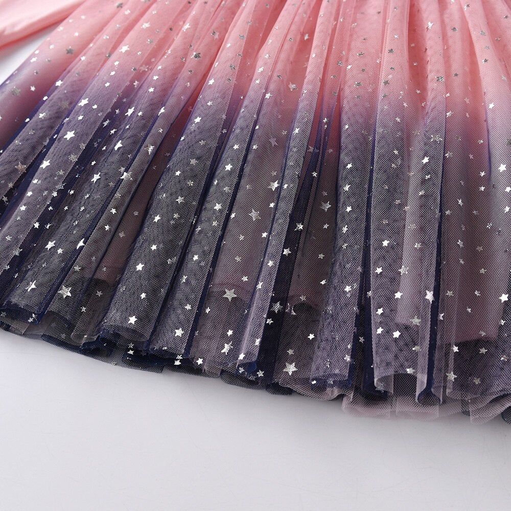 2Y-8Y Girls Casual Dress Pink Unicorn Sparkle Tulle Tutu Dress Toddler Short Sleeve Dress