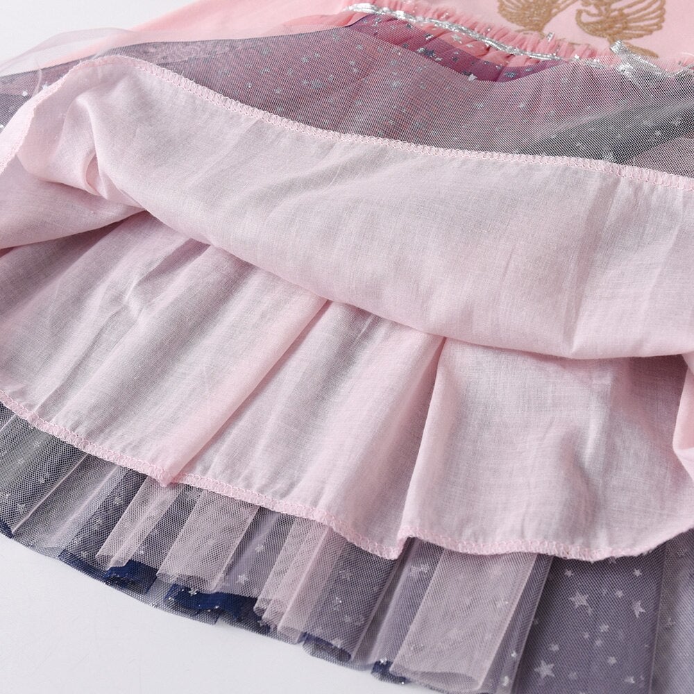 2Y-8Y Girls Casual Dress Pink Unicorn Sparkle Tulle Tutu Dress Toddler Short Sleeve Dress
