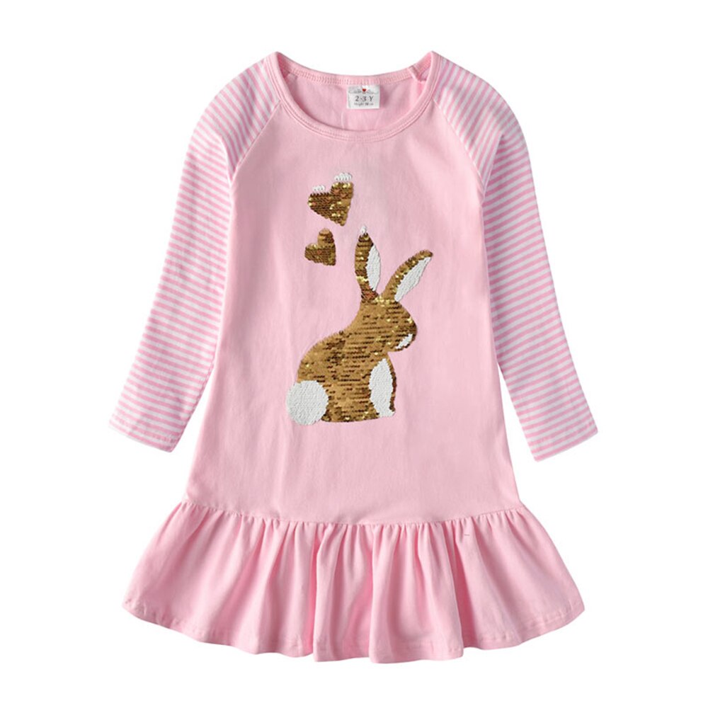 Rabbit Sequined Stripe Long Sleeve Ruffles Dress Girl Toddler Dress