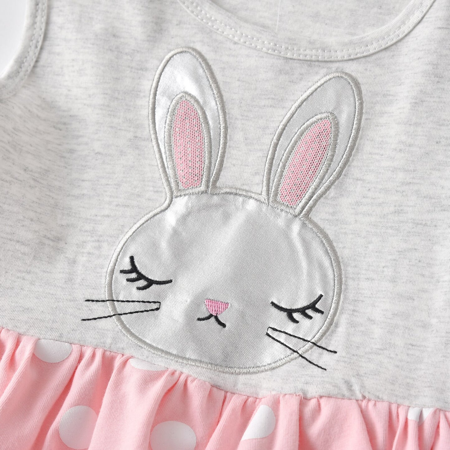 2Y-8Y Girls Summer Dress Rabbit Cartoon Print Cotton Dress Layer Cake Sleeveless Girls Toddler Dress