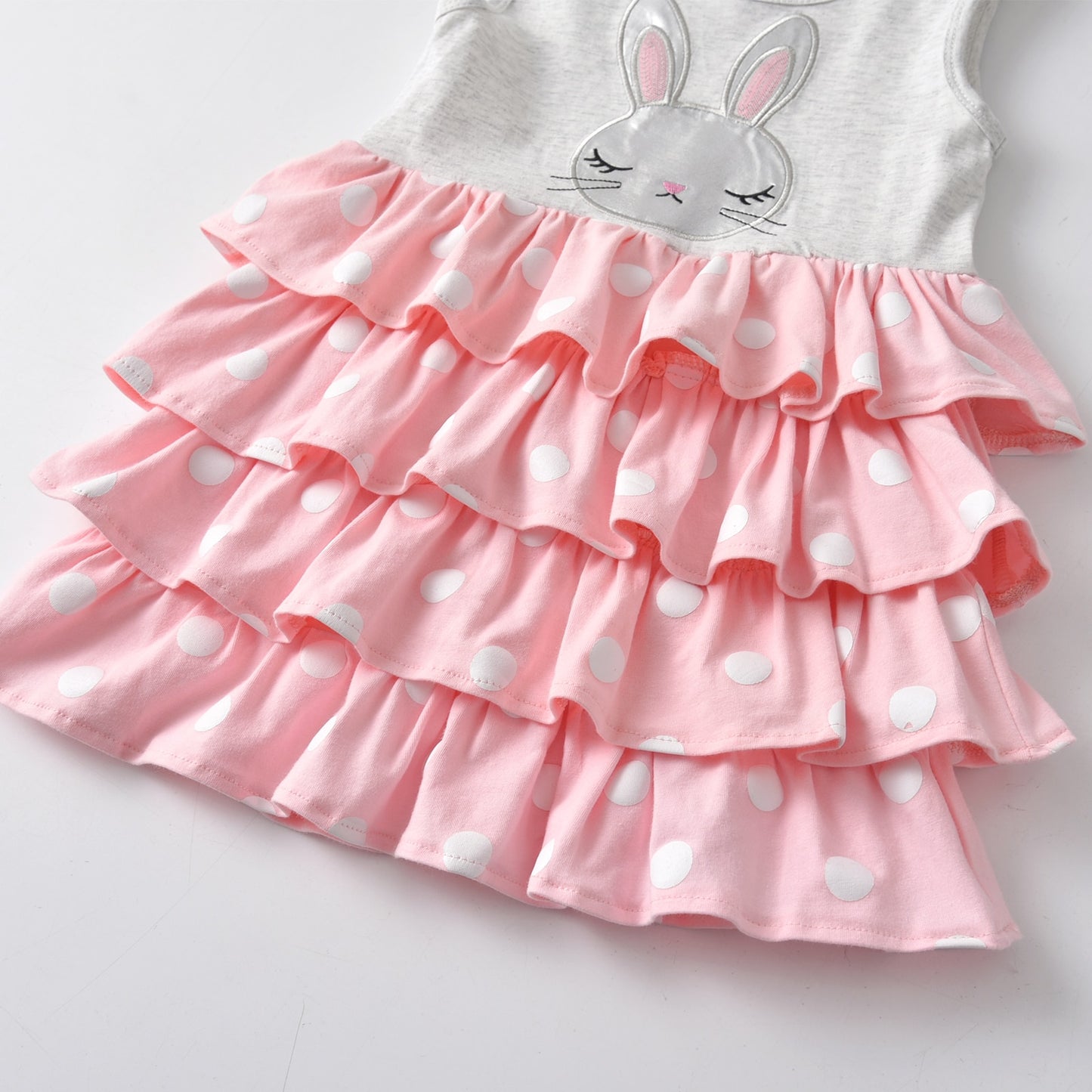 2Y-8Y Girls Summer Dress Rabbit Cartoon Print Cotton Dress Layer Cake Sleeveless Girls Toddler Dress