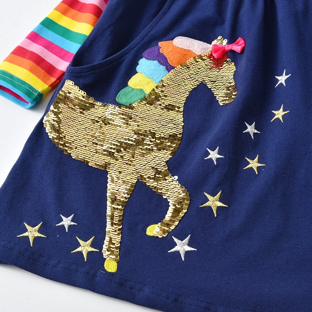 2Y-8Y Girls Rainbow Clothes Set Sequins Unicorn Top + Rainbow Pant