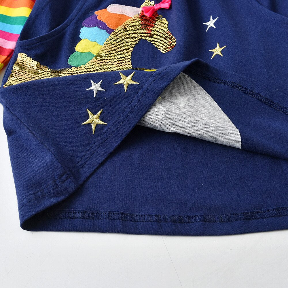 Bling Unicorn Sequined Rainbow Striped Long Sleeve Dress for Toddler