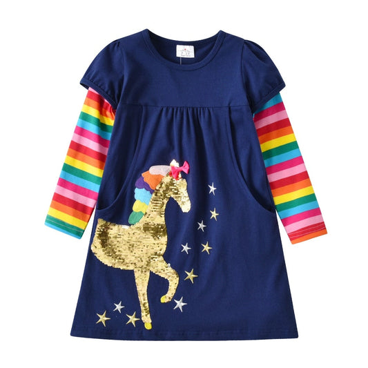 2Y-8Y Girls Rainbow Clothes Set Sequins Unicorn Top + Rainbow Pant