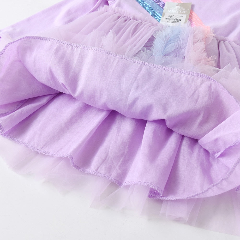 Rainbow Sequined Purple Ruffle Long Sleeve Toddler Dress
