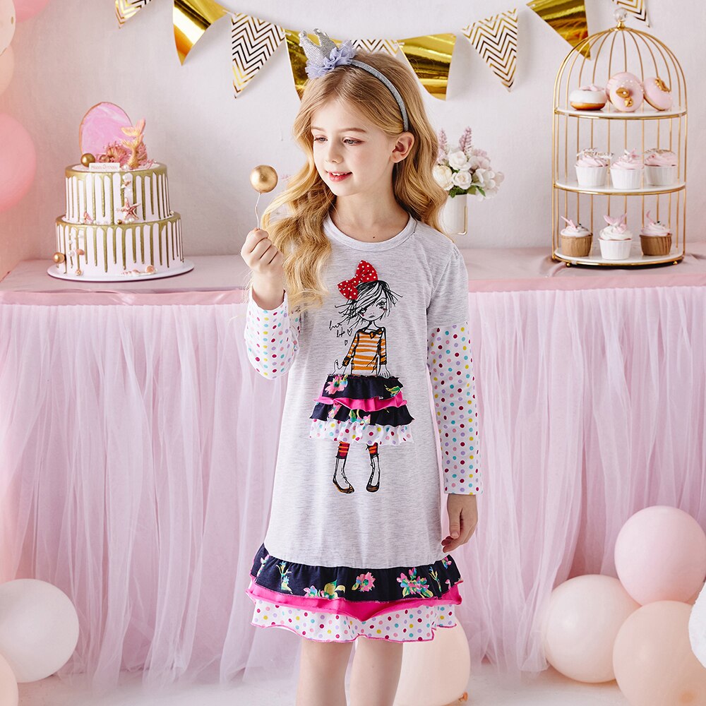 Little Girl Shift Ruffle Dress Long Sleeve Spot Toddler Dress