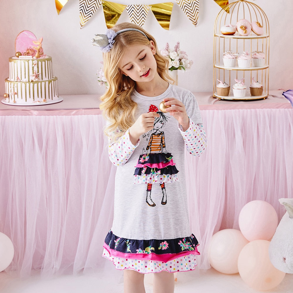 Little Girl Shift Ruffle Dress Long Sleeve Spot Toddler Dress