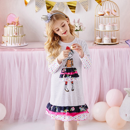 Little Girl Shift Ruffle Dress Long Sleeve Spot Toddler Dress