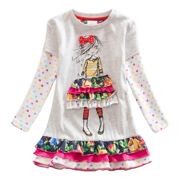 Little Girl Shift Ruffle Dress Long Sleeve Spot Toddler Dress
