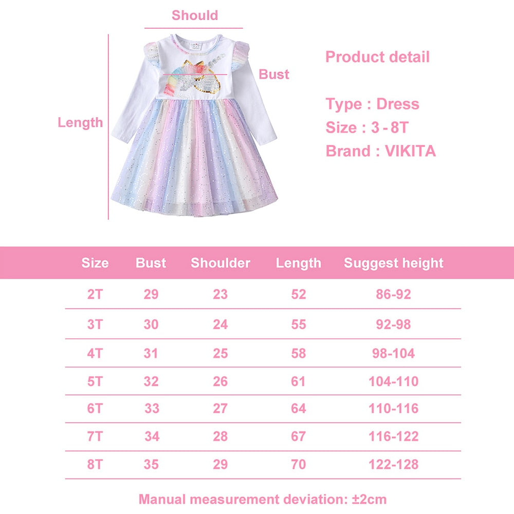 Sequins Unicorn Designer Tutu Dress Princess Pink Long Sleeve Girl Toddler Dress 3-8T