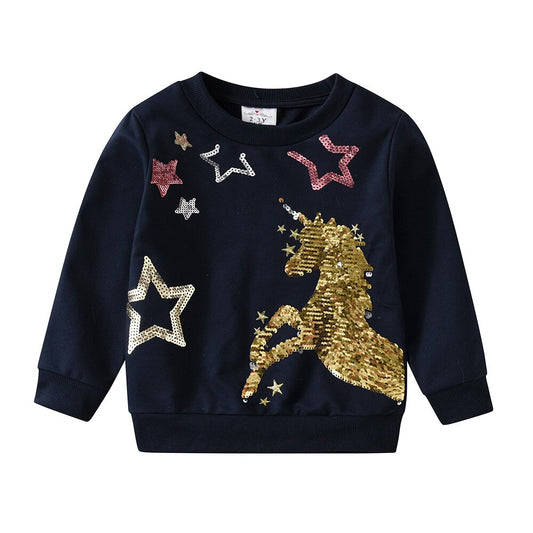 Sequins Unicorn Star Girl Toddler Sweatshirt Long Sleeve 3-8T Girl's Pullover Sweatshirts