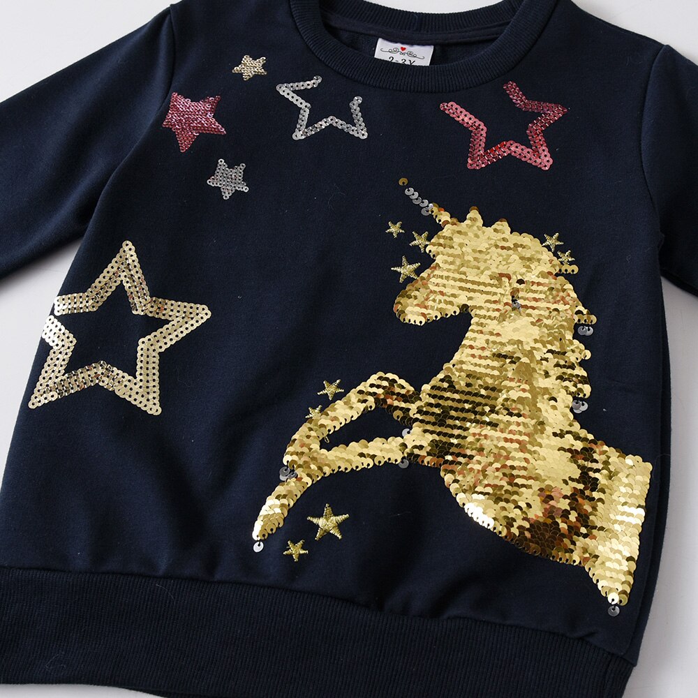 Sequins Unicorn Star Girl Toddler Sweatshirt Long Sleeve 3-8T Girl's Pullover Sweatshirts