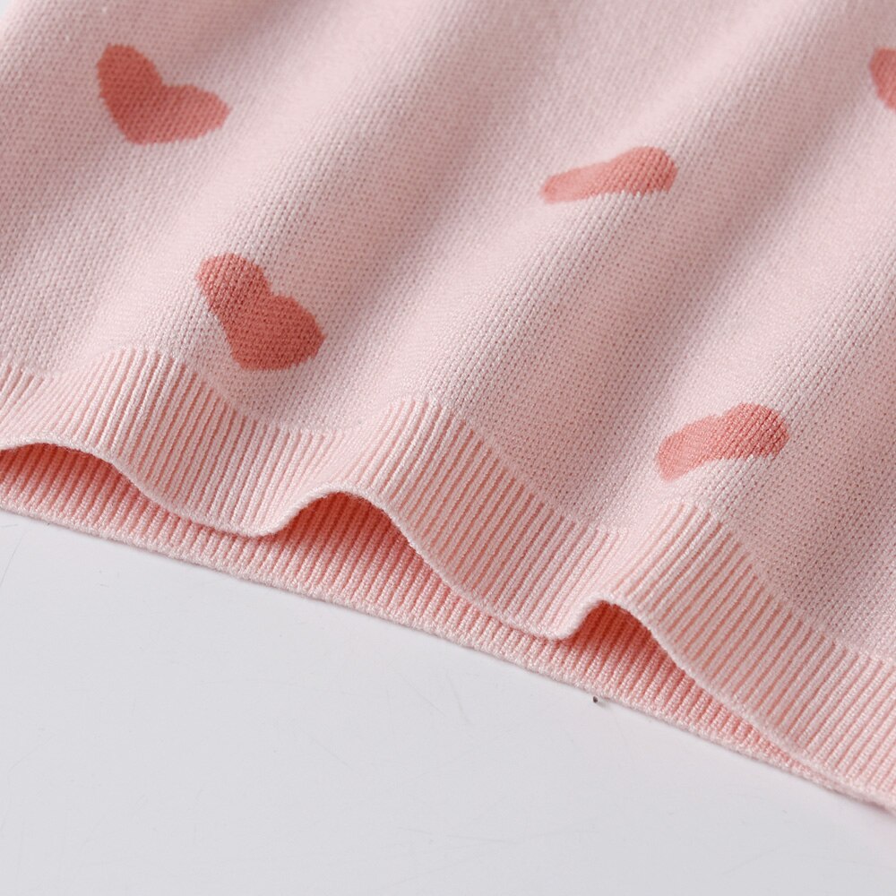 Love Heart Print Pink Girl Toddler Winter Sweater Knitted Pullover for 3-8T