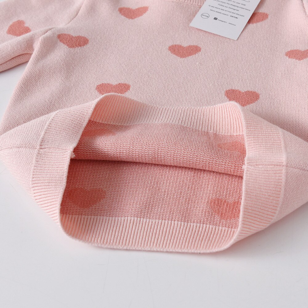 Love Heart Print Pink Girl Toddler Winter Sweater Knitted Pullover for 3-8T