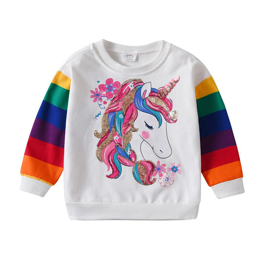 Colorful Unicorn Rainbow Long Sleeve Pullover Sweatshirt for Girl Toddler 3-8T