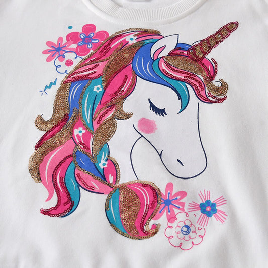 Colorful Unicorn Rainbow Long Sleeve Pullover Sweatshirt for Girl Toddler 3-8T