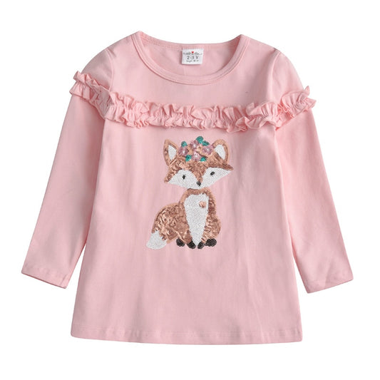 Sequins Fox Cotton Long Slevee T-Shirt and Star Leggings Pants Girl Toddler Clothing Sets