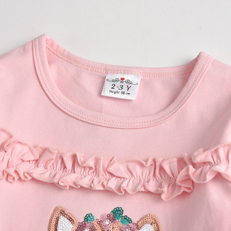 Sequins Fox Cotton Long Slevee T-Shirt and Star Leggings Pants Girl Toddler Clothing Sets