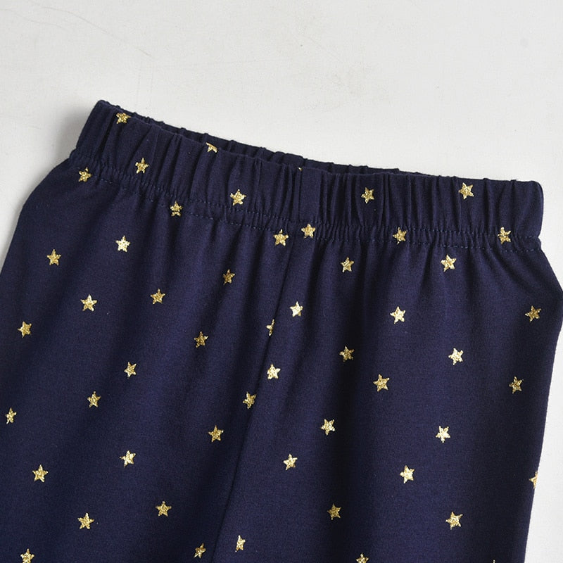 Sequins Fox Cotton Long Slevee T-Shirt and Star Leggings Pants Girl Toddler Clothing Sets