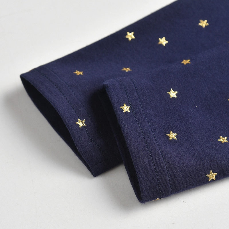 Sequins Fox Cotton Long Slevee T-Shirt and Star Leggings Pants Girl Toddler Clothing Sets
