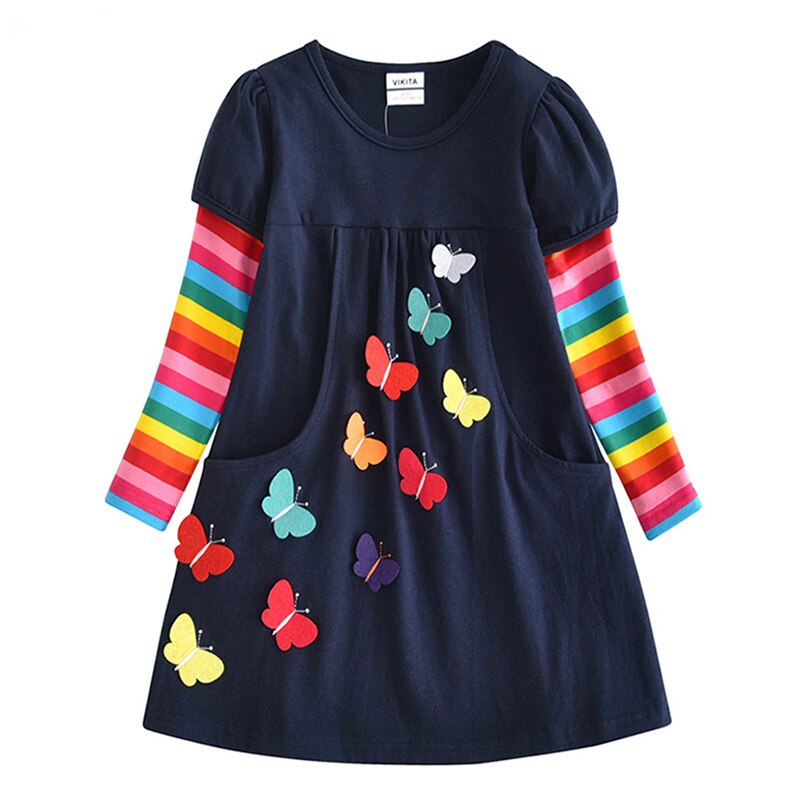 3D Butterfly Top Dress and Rainbow Skinny Leggings Pants Sets for Girl Toddler 3-8T