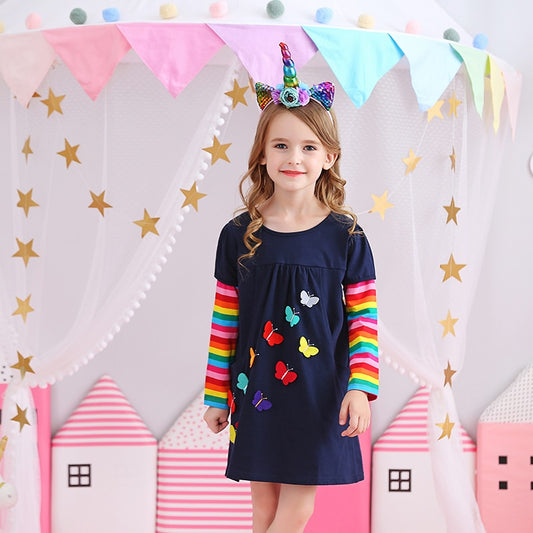 3D Butterfly Top Dress and Rainbow Skinny Leggings Pants Sets for Girl Toddler 3-8T