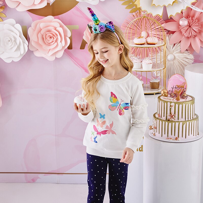 Butterfly Sweatshirt Tops and Little Star Leggings Pants Girl Toddler Clothing Set