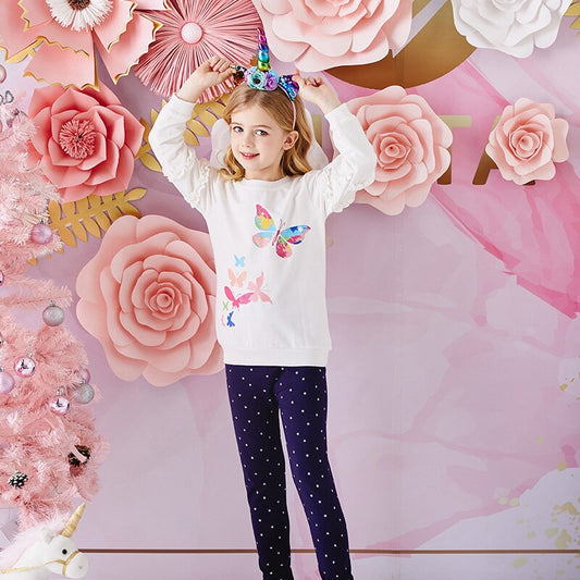 Butterfly Sweatshirt Tops and Little Star Leggings Pants Girl Toddler Clothing Set