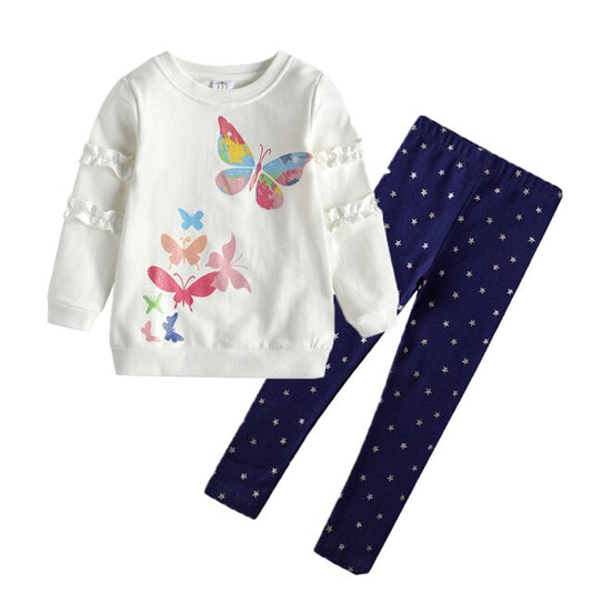 Butterfly Sweatshirt Tops and Little Star Leggings Pants Girl Toddler Clothing Set