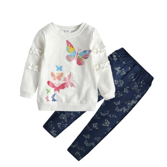 Butterfly Sweatshirt and Leggings Pants Girl Toddler Clothing Sets 3-8T