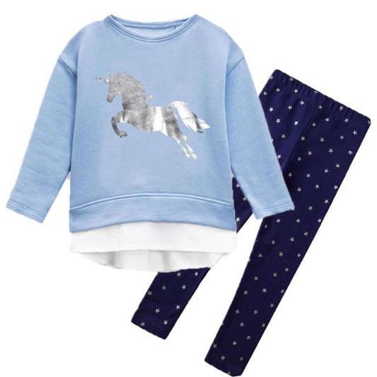 Unicorn Sweatshirt Top and Little Star Leggings Pants Girl Clothing Set 3-8T