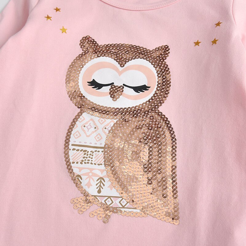 Sequins Owl Sweatshirt Top and Little Star Leggings Pant Clothing Set for Girl Toddler