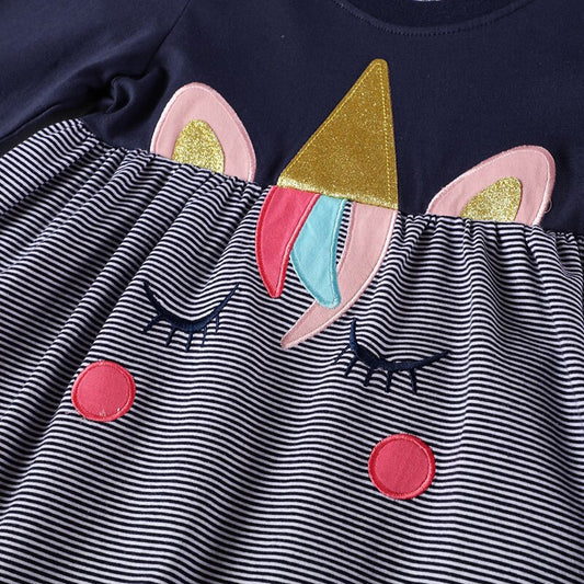 VIKITA Cute Unicorn Cotton A Line Long Sleeve Dress for Girl Toddler