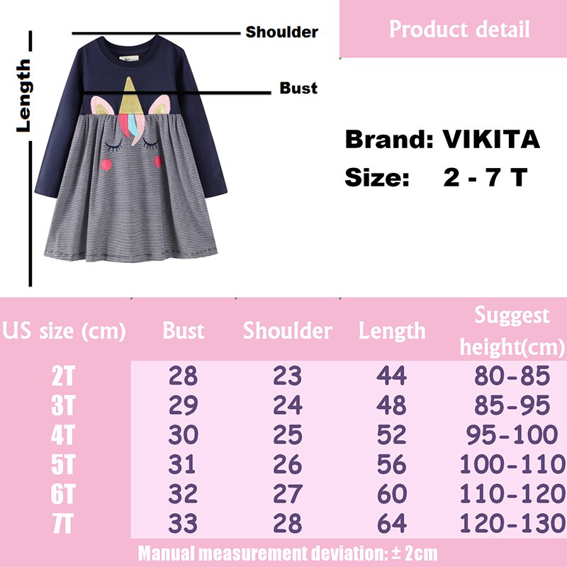 VIKITA Cute Unicorn Cotton A Line Long Sleeve Dress for Girl Toddler