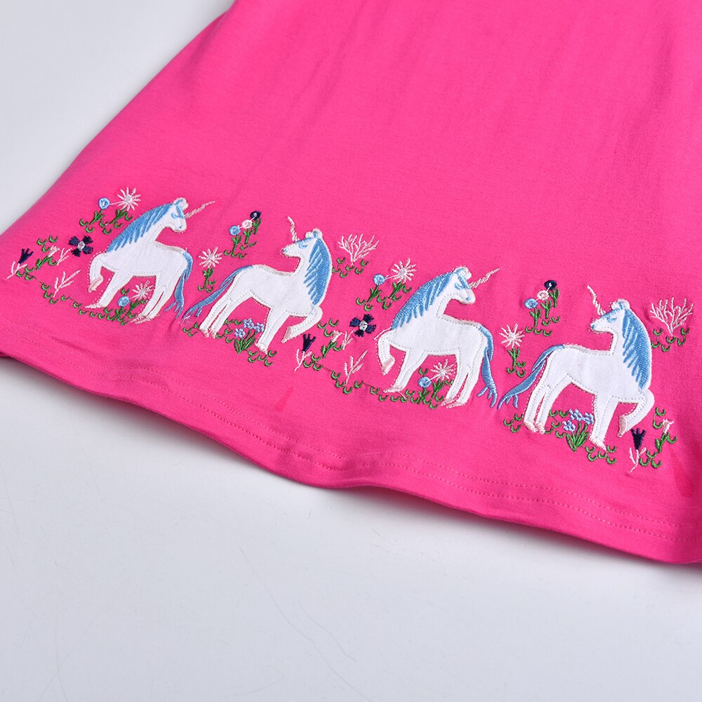 VIKITA Little Unicorn Embroidery A Line Long Sleeve Stripe Cotton Dresses for Girl Toddler