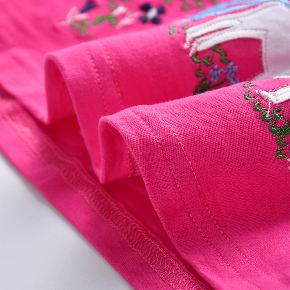 VIKITA Little Unicorn Embroidery A Line Long Sleeve Stripe Cotton Dresses for Girl Toddler