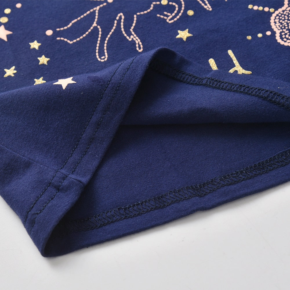 2Y-8Y Girls Short Sleeve T-Shirt Lovely Unicorn Planet Blue Top