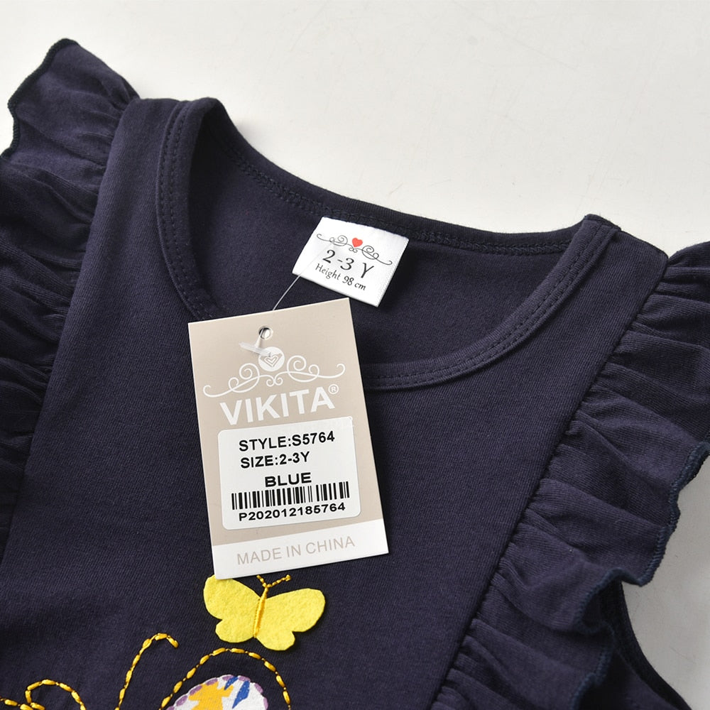 2Y-8Y Girs Sleeveless T-Shirt 3D Butterfly Embroidery Casual Cotton Top