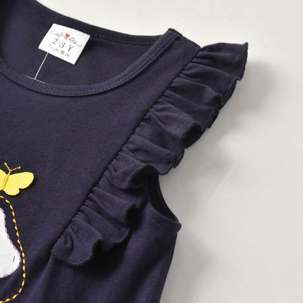 2Y-8Y Girs Sleeveless T-Shirt 3D Butterfly Embroidery Casual Cotton Top