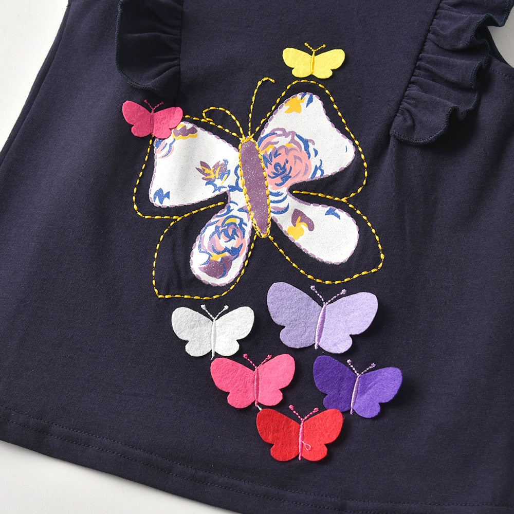 2Y-8Y Girs Sleeveless T-Shirt 3D Butterfly Embroidery Casual Cotton Top