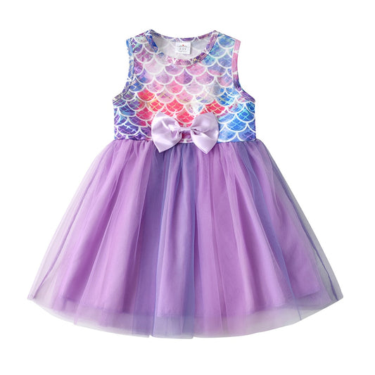 2Y-8Y Girls Summer Dress Purple Mermaid Sleeveless Tulle Tutu Dress