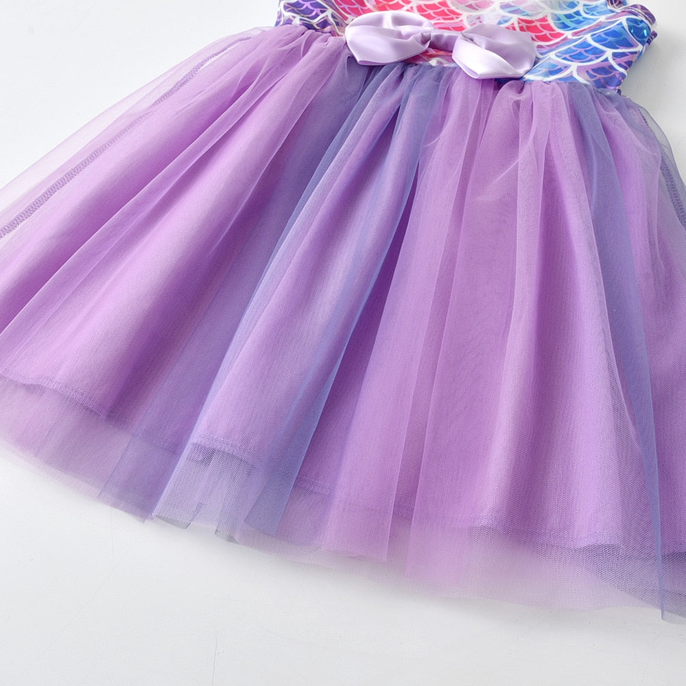 2Y-8Y Girls Summer Dress Purple Mermaid Sleeveless Tulle Tutu Dress