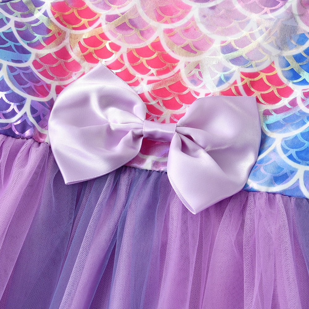 2Y-8Y Girls Summer Dress Purple Mermaid Sleeveless Tulle Tutu Dress