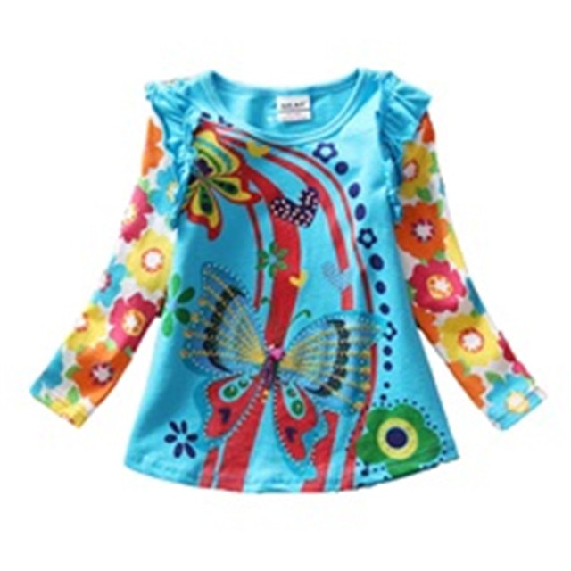 Colorful Butterfly Pattern Girl Toddler Long Sleeve Tee T-Shirts