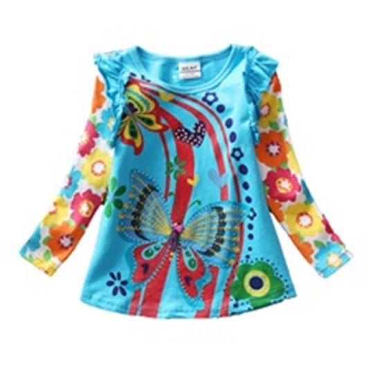 Colorful Butterfly Pattern Girl Toddler Long Sleeve Tee T-Shirts