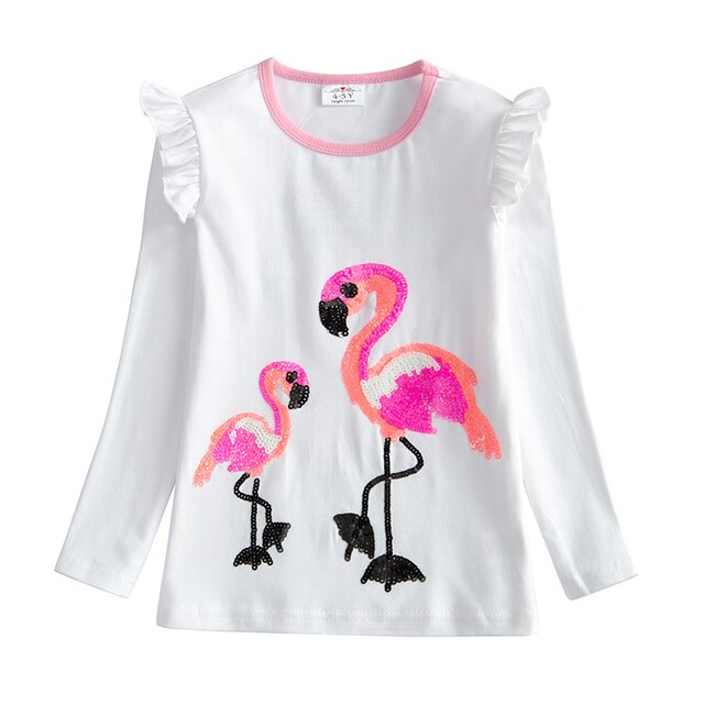 Flamingo Pattern Girls Long Sleeve Cotton T-Shirts Tops for Winter Fall